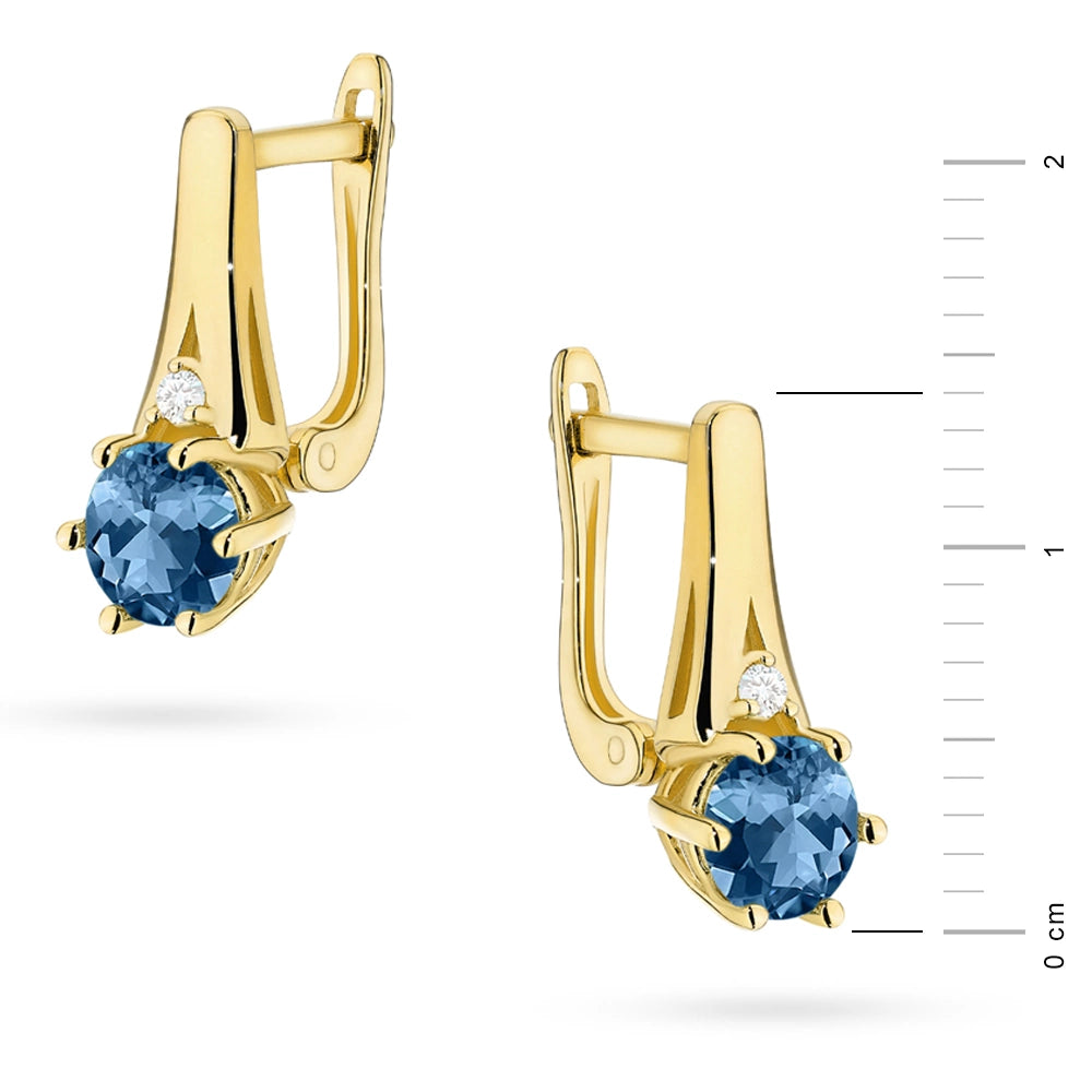 zlaté náušnice s 2 x 0,50 ct londýnskými modrými topazy a 0,029 ct doplňkovými diamanty k0572-tol-01