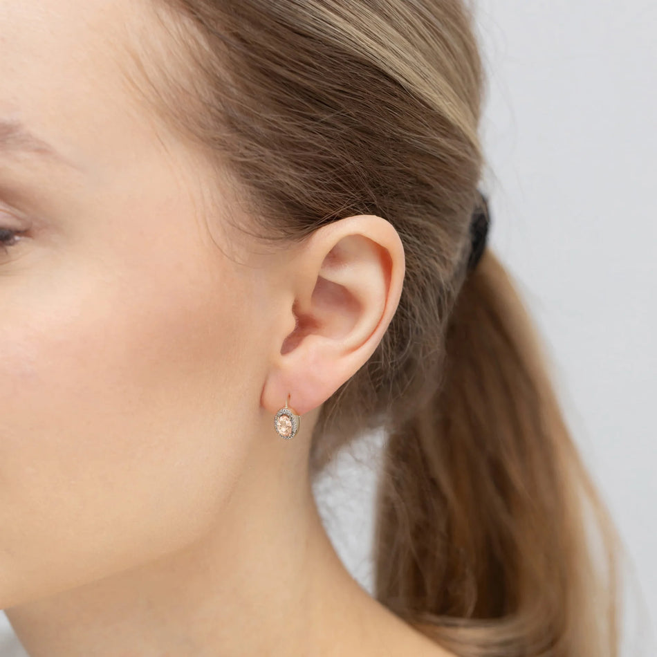 White Gold Earrings with 0.40 ct Morganites and 0.16 ct Diamonds | 585 (14k) White Gold English Clasp Earrings