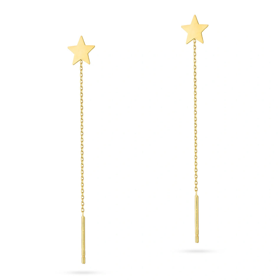 Stars chain pull through gold earrings