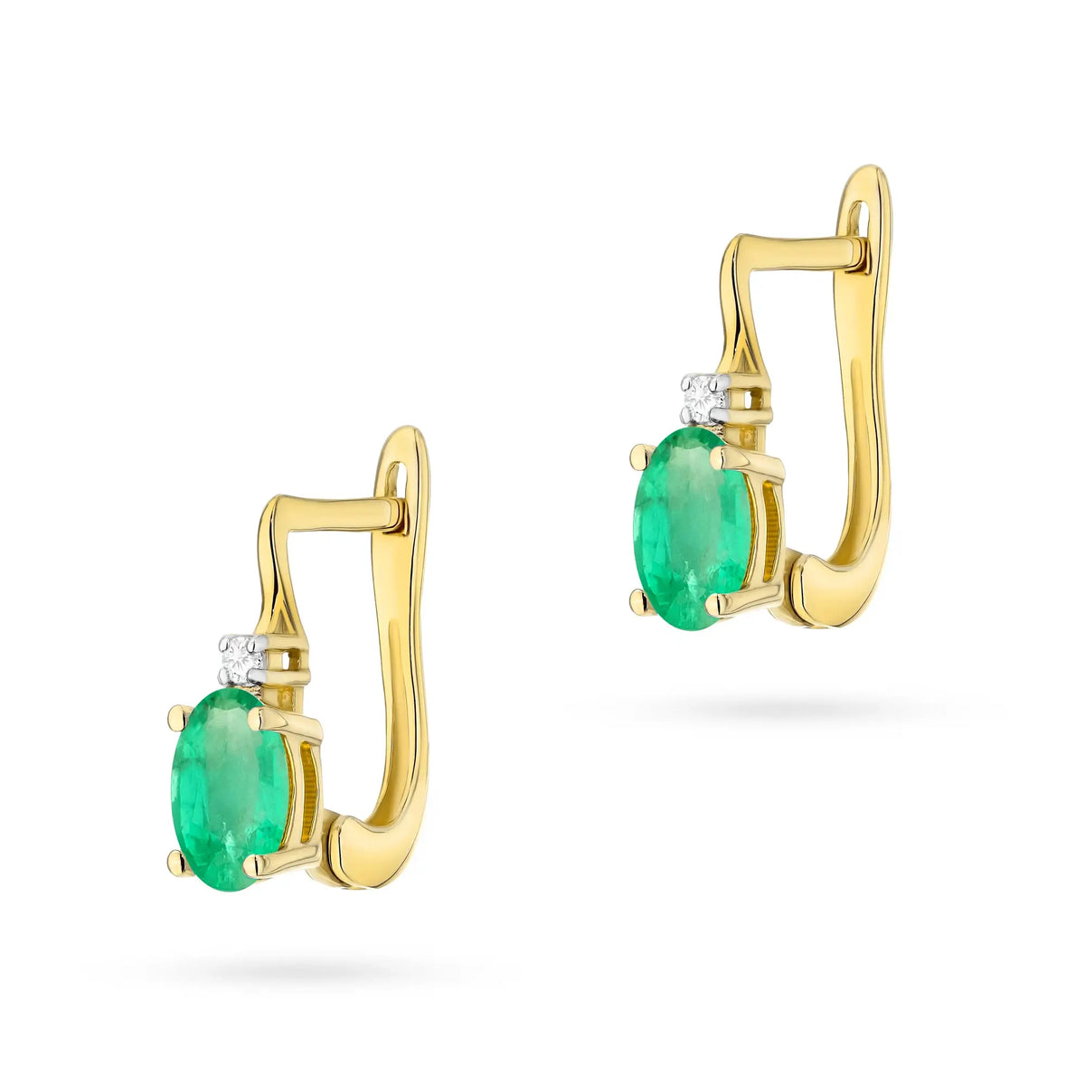 Gold Earrings with 0.40 ct Emerald and Diamonds | 585 (14k) Gold English Clasp Earrings