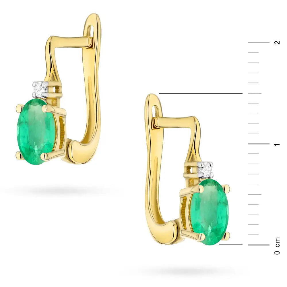 Gold Earrings with 0.40 ct Emerald and Diamonds | 585 (14k) Gold English Clasp Earrings