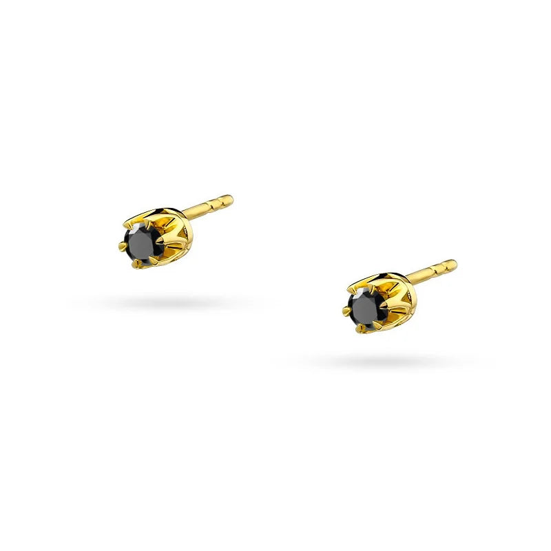 Gold Earrings with 0.12 ct Black Diamonds | Stud Clasp