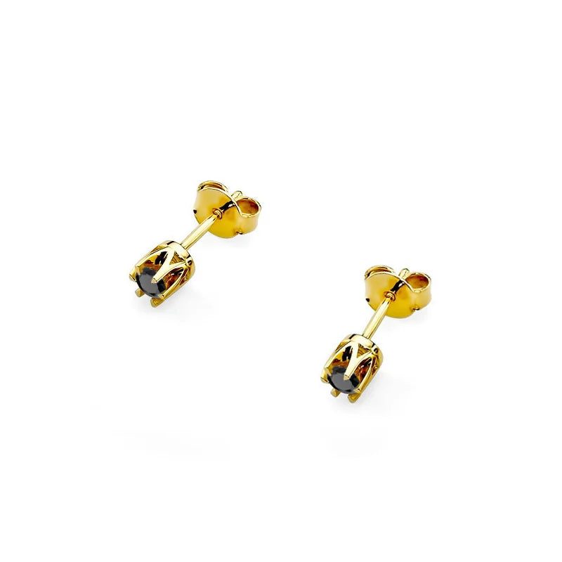 Gold Earrings with 0.12 ct Black Diamonds | 585 (14k) Gold Stud Earrings