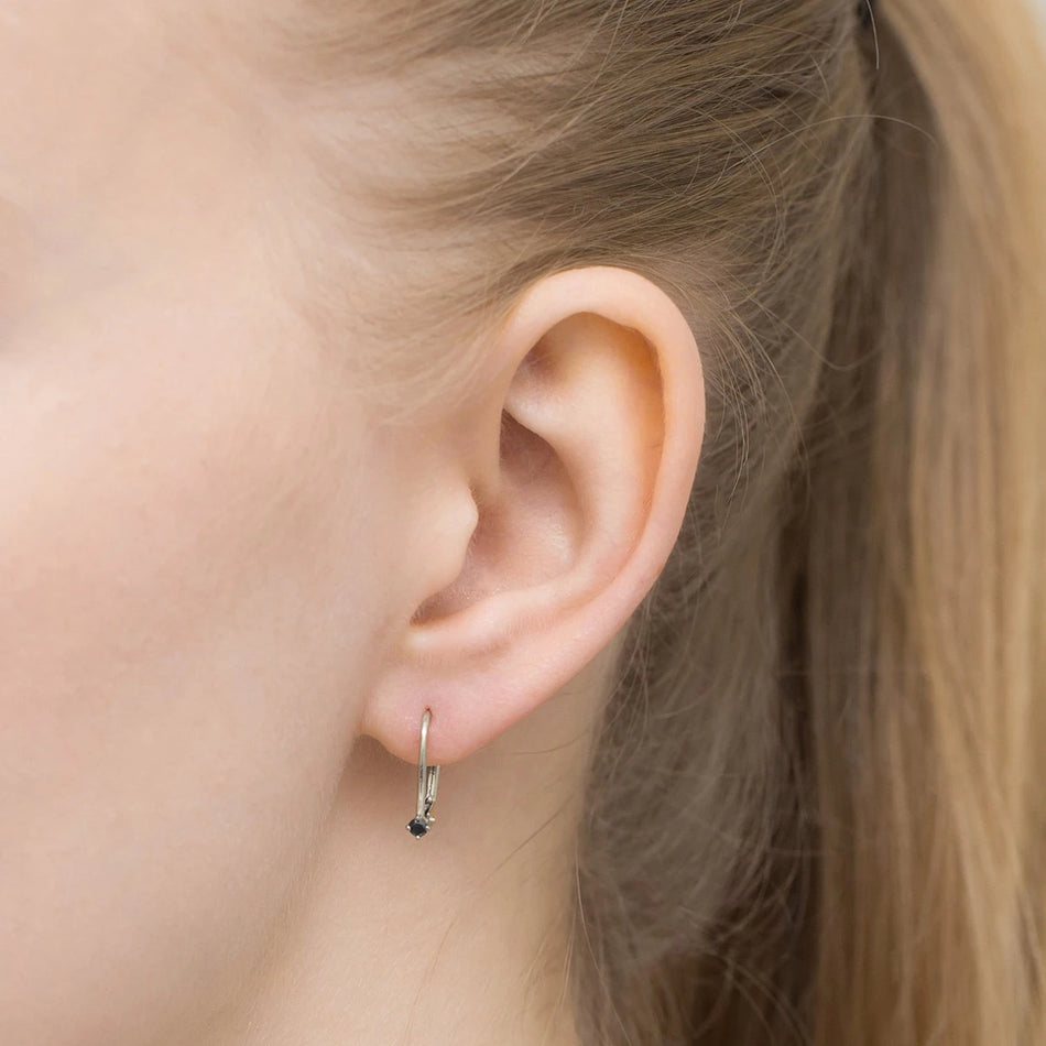 White Gold Earrings with 0.04 ct Black Diamonds | 585 (14k) White Gold English Clasp Earrings