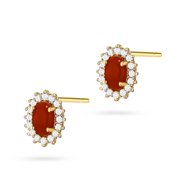 GREMARI yellow gold coral and diamond stud earrings
