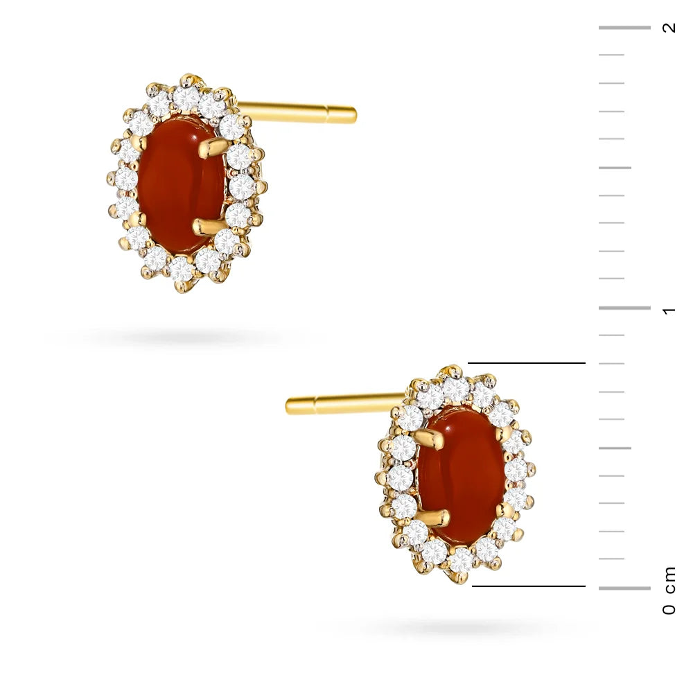 Gold Earrings with 0.20 ct Corals and 0.16 ct Diamonds | 585 (14k) Gold Stud Earrings