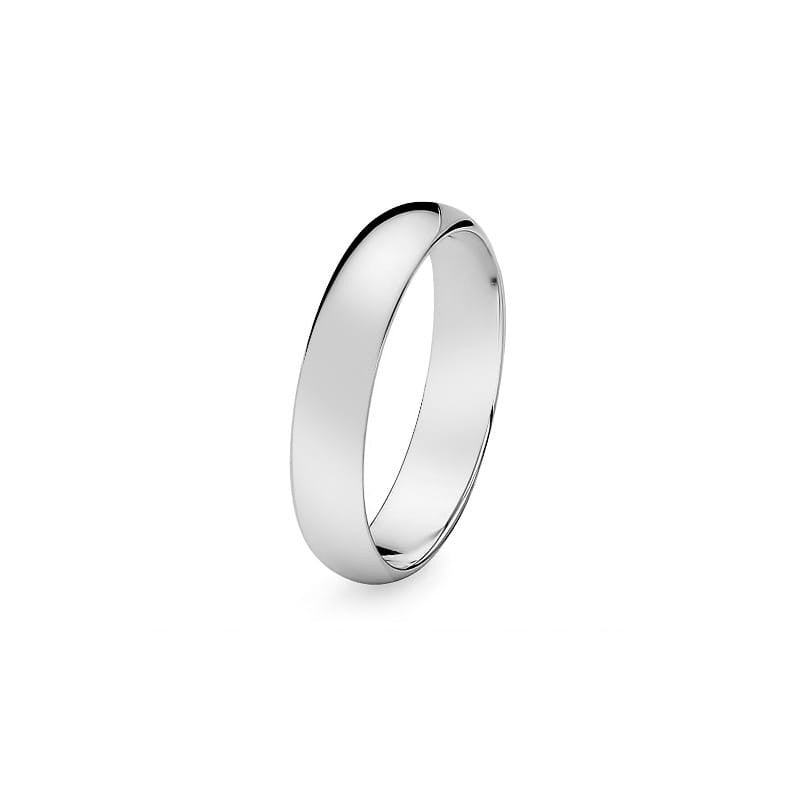 Classic Half-round Single White Gold Wedding Band Ring 4mm