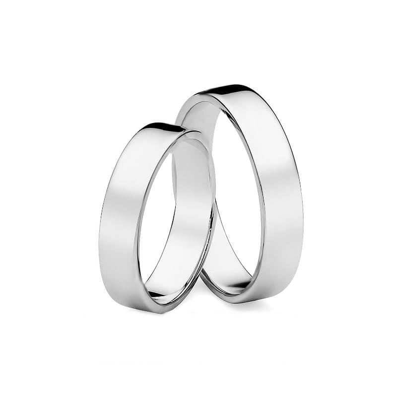 Classic Flat White Gold Wedding Bands Rings 4mm