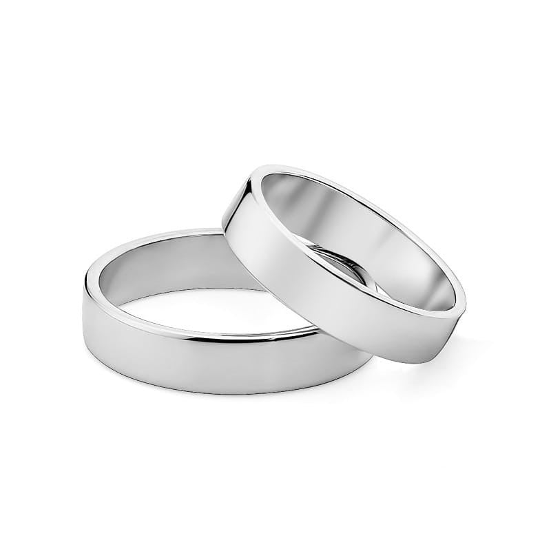 Classic Flat White Gold Wedding Bands Rings 4mm