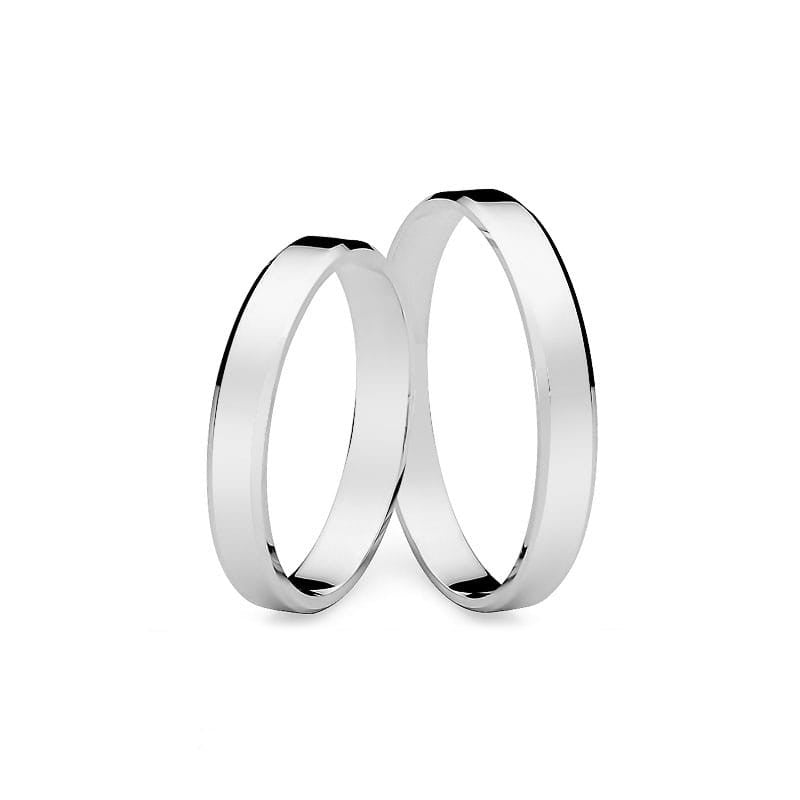 Classic Flat Beveled White Gold Wedding Bands Rings 3mm