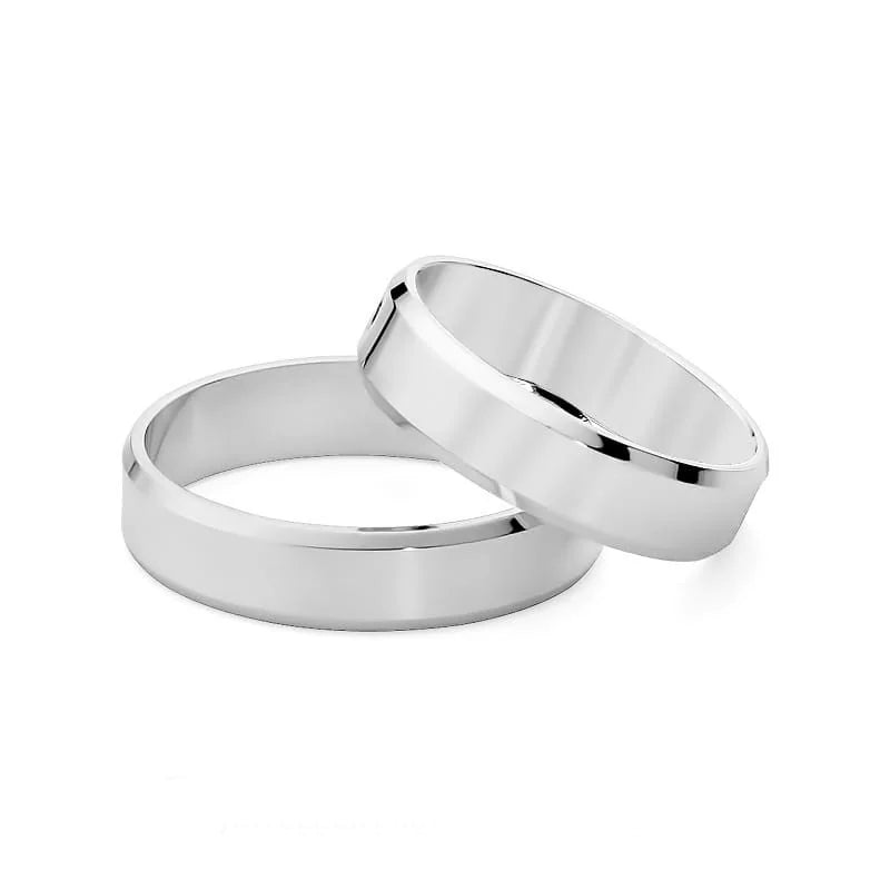 Classic Flat Beveled White Gold Wedding Bands Rings 5mm