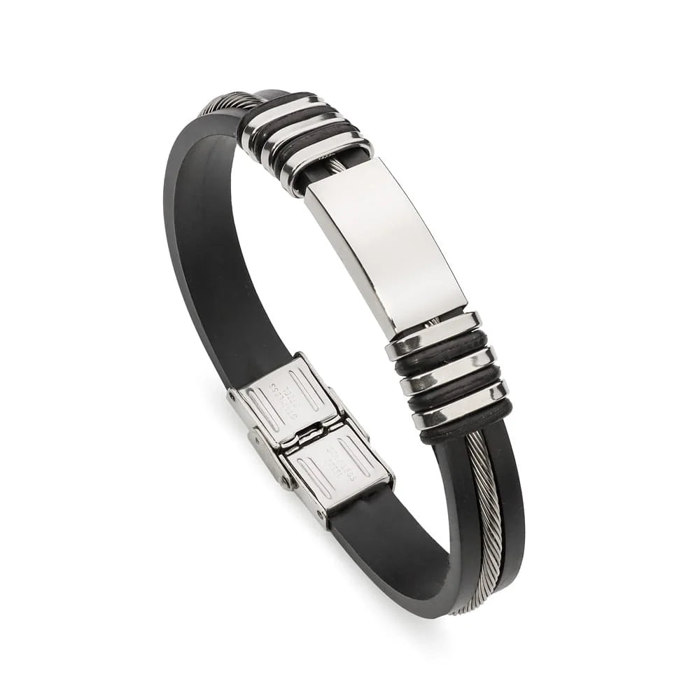 Herren-Leder- und Stahlarmband zum Gravieren, 9 mm, BS009