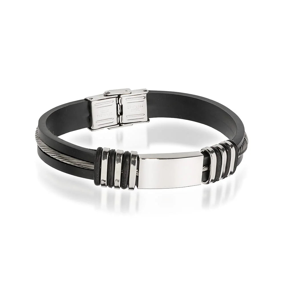 Herren-Leder- und Stahlarmband zum Gravieren, 9 mm, BS009