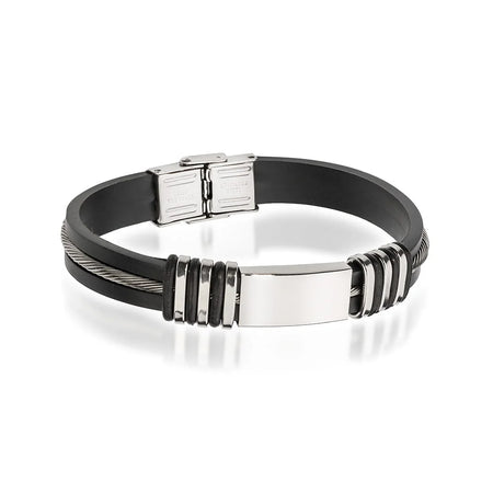 Herren-Leder- und Stahlarmband zum Gravieren, 9 mm, BS009