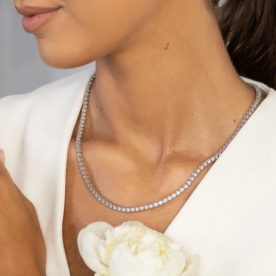 White Gold Tennis Necklace 42 cm with 115 Round Lab-Grown Diamonds 6.90 ct