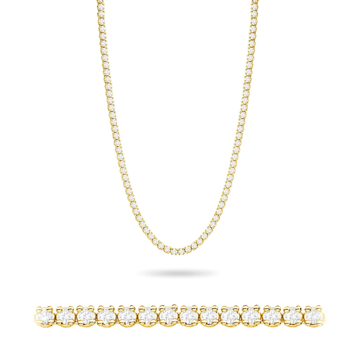 Yellow Gold Tennis Necklace (14k) with 115 Round Lab-Grown Diamonds – 6.90ct
