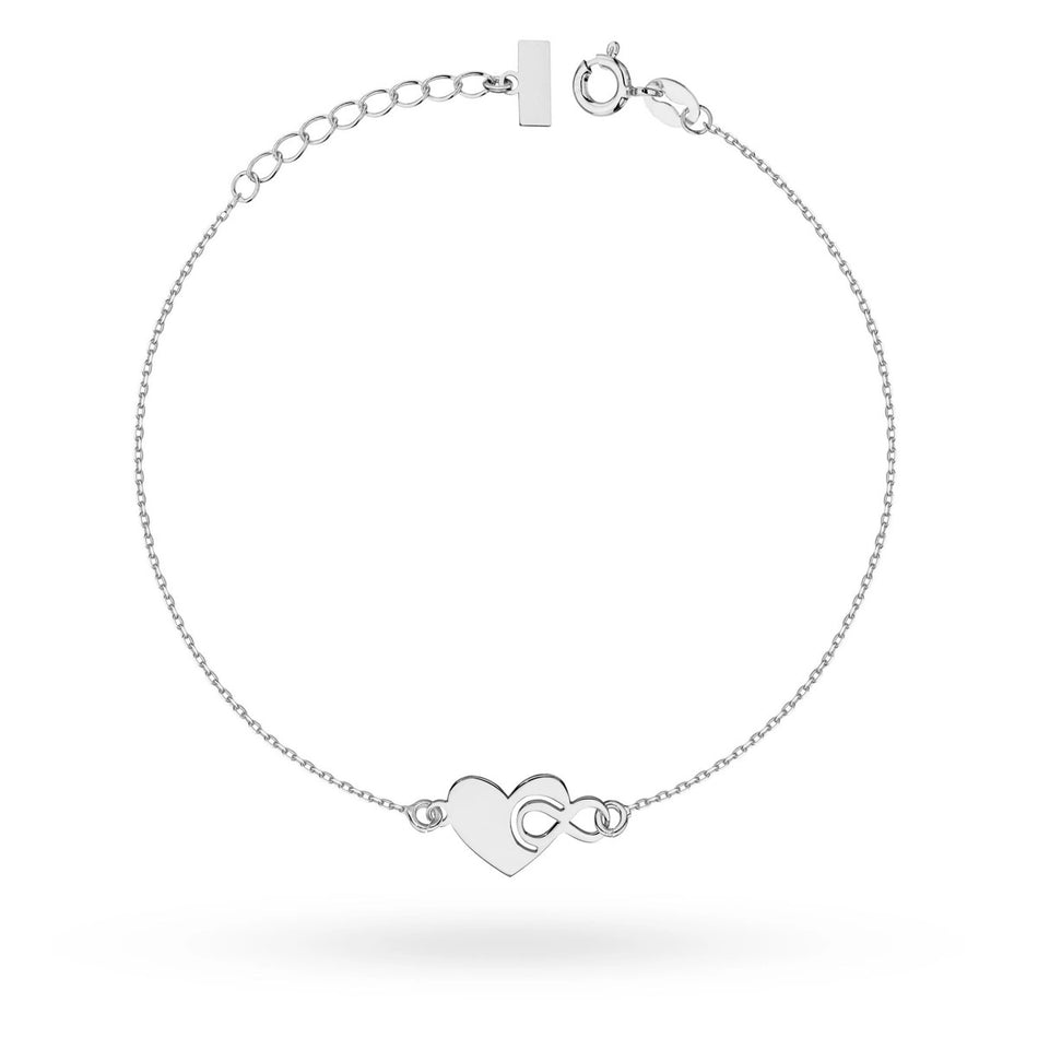 Silber Halsketten- und Armbandset — kleines Herz mit Unendlichkeitssymbol