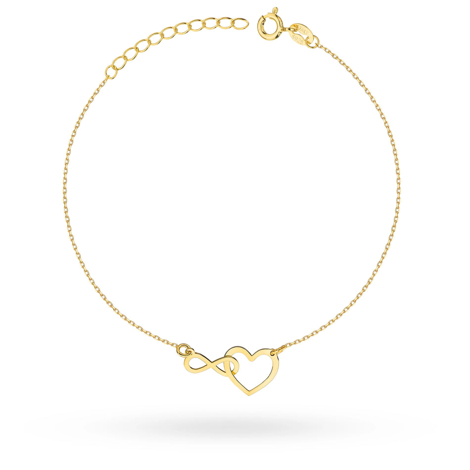 Vergoldetes Halsketten- und Armbandset — verschlungene Herz- und Unendlichkeitssymbole