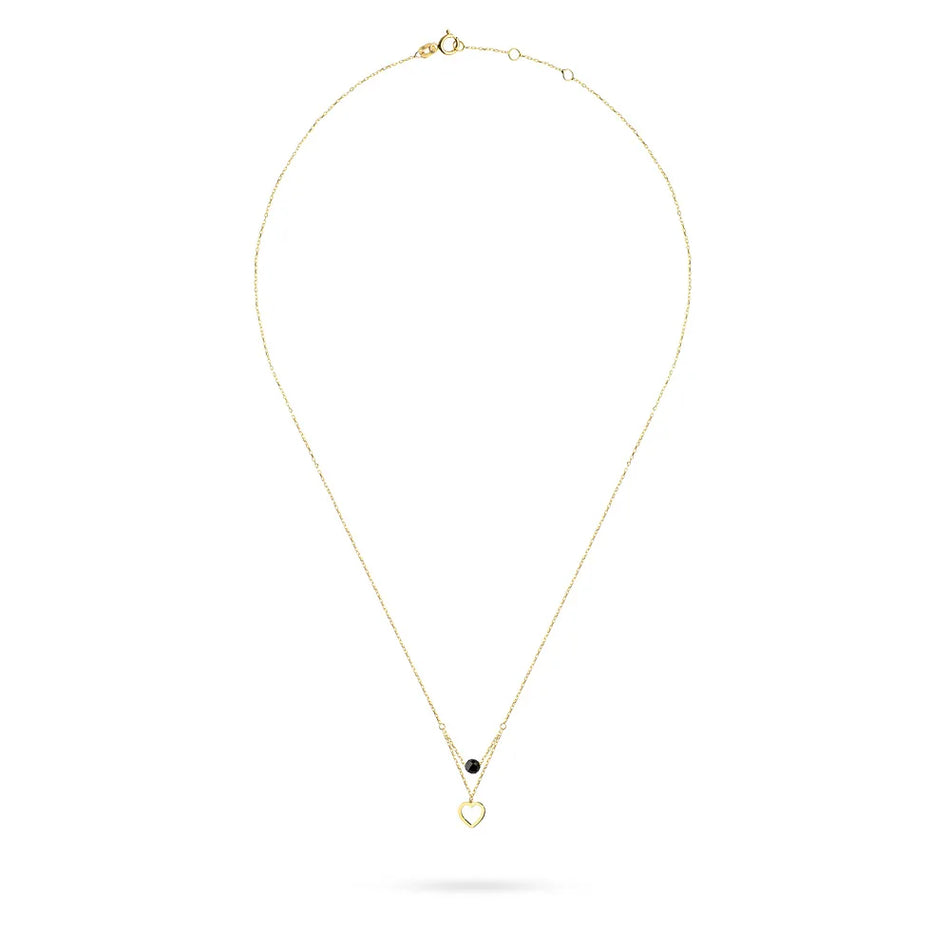 Goldschmuck-Set – Armband und Halskette mit Doppelter Kette, Perle und Herz