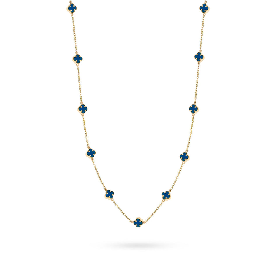Goldkette mit marineblauen Glückskleeblättern