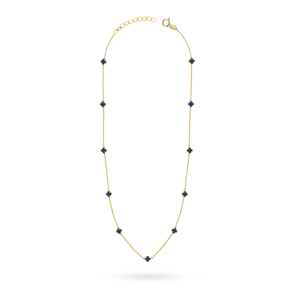 Goldkette mit marineblauen Glückskleeblättern