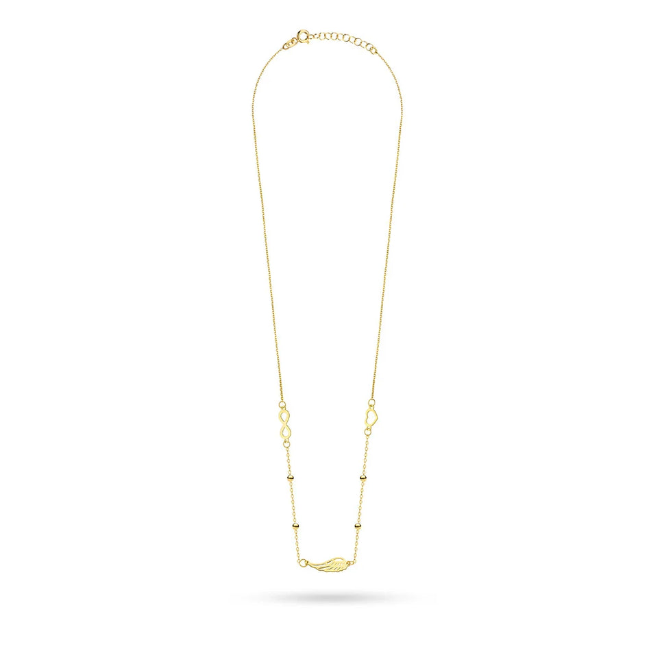 Goldschmuck-Set – Halskette und Armband mit Herz-, Flügel- und Unendlichkeitssymbol