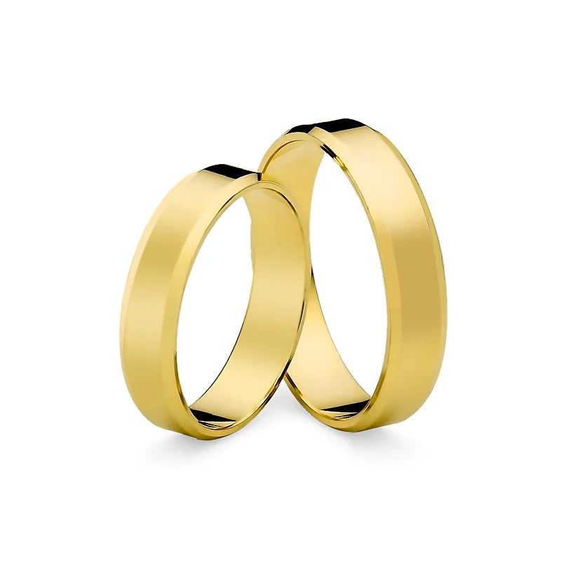Classic Flat Beveled Gold Wedding Bands Rings 4mm