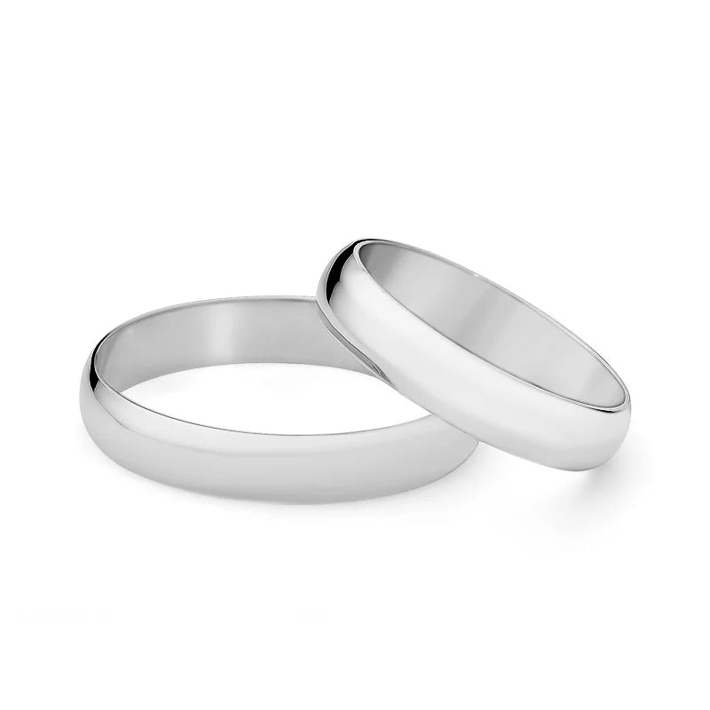 Classic Half-round White Gold Wedding Bands Rings 4mm