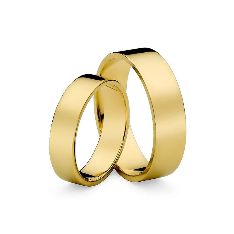 Classic Flat Gold Wedding Bands Rings 5 and 6mm