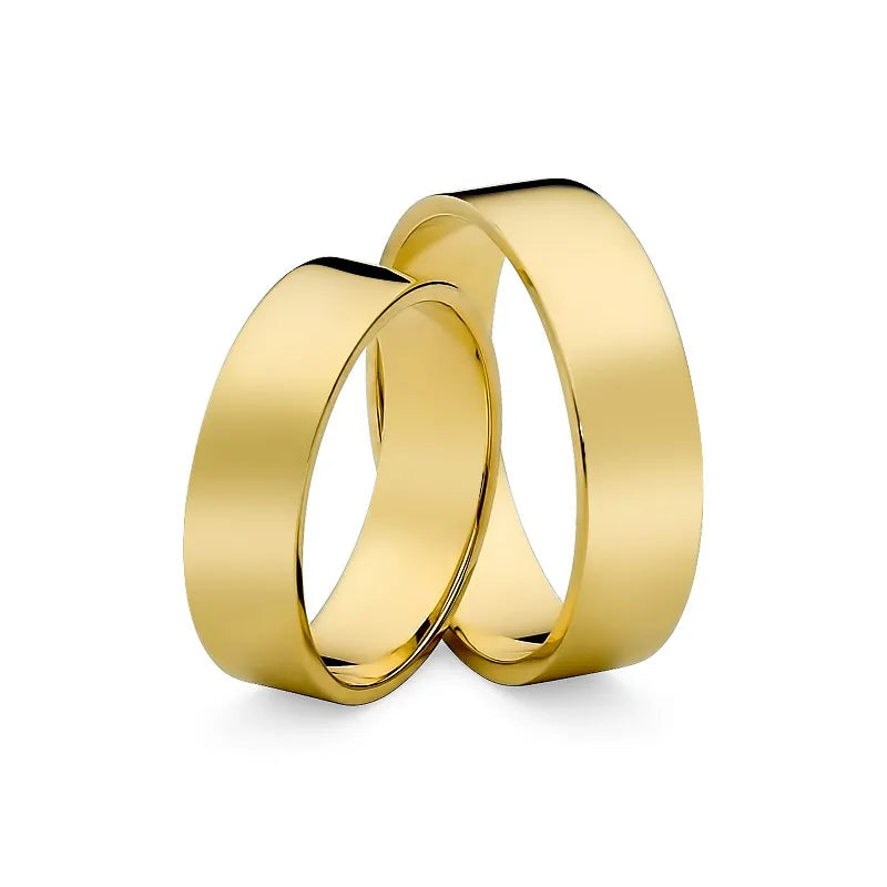 Classic Flat Gold Wedding Bands Rings 6mm