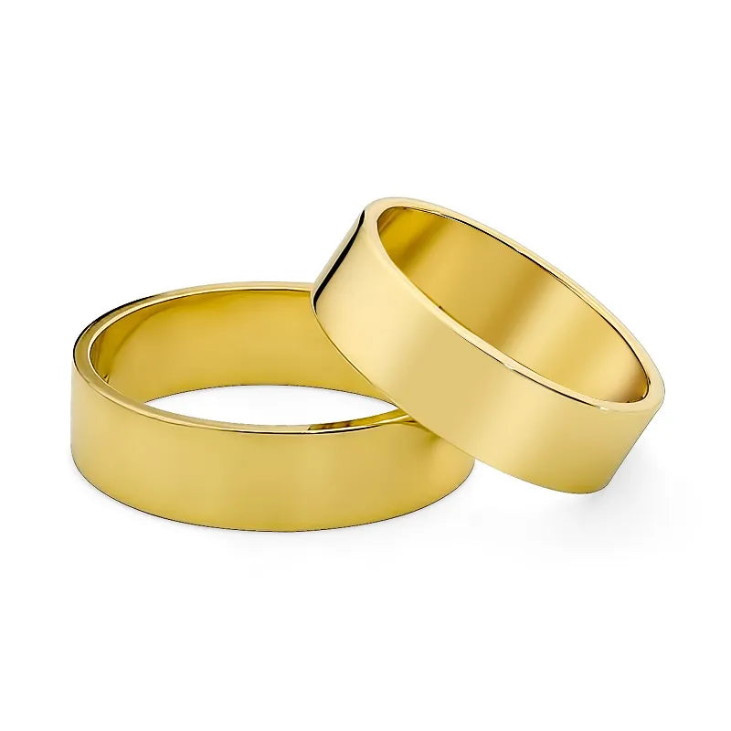 Classic Flat Gold Wedding Bands Rings 6mm