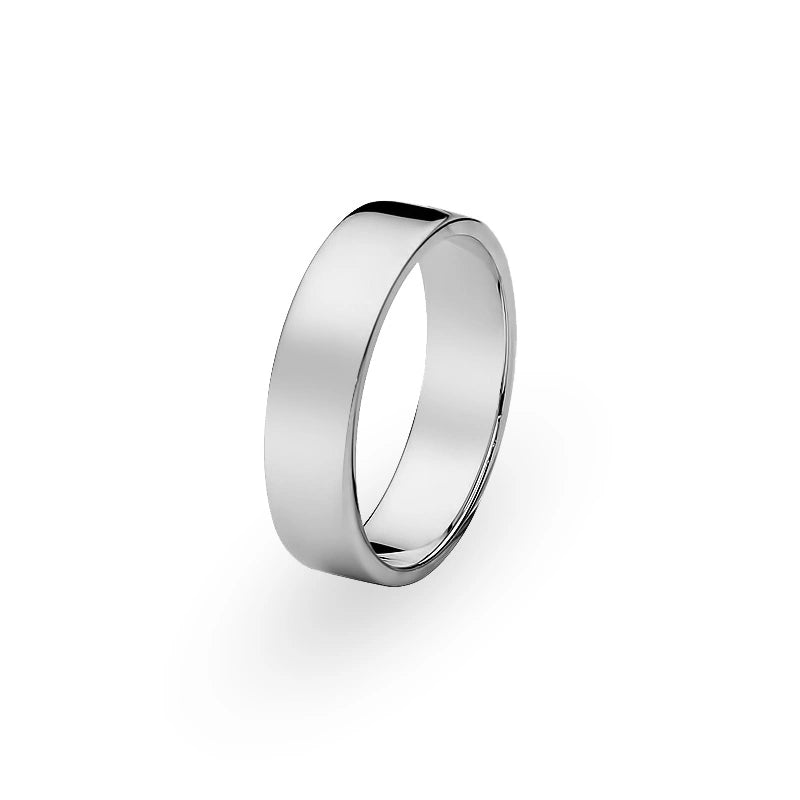 Classic Flat Single White Gold Wedding Band Ring 6mm