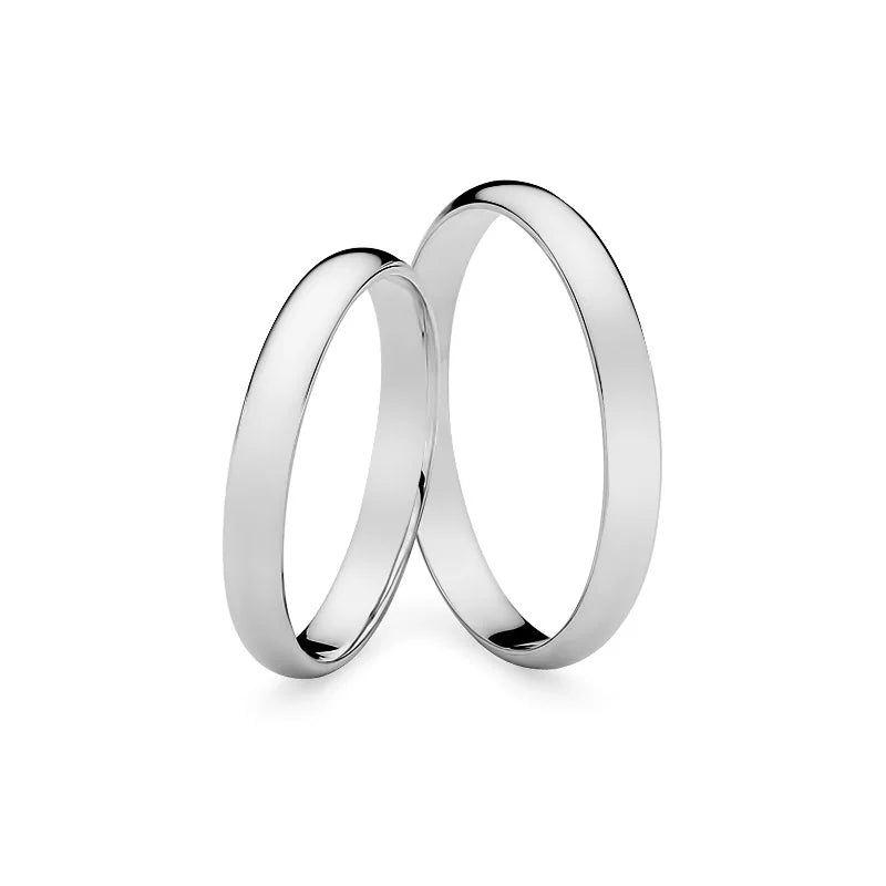 Classic Half-round White Gold Wedding Bands Rings 3mm
