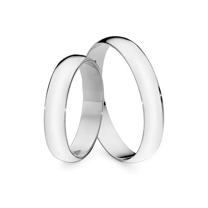 Klasické polokulaté snubní prsteny z bílého zlata 4 mm