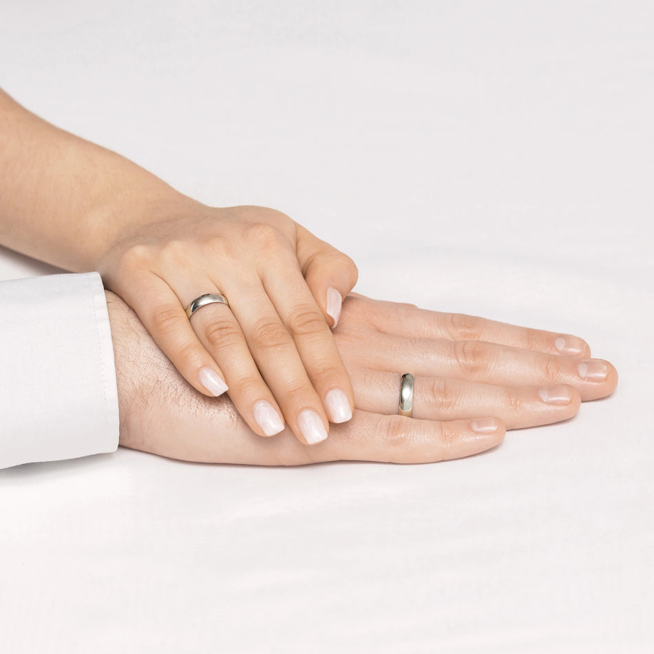 Klasický polguľatý jedinečný svadobný prsteň z bieleho zlata 6 mm