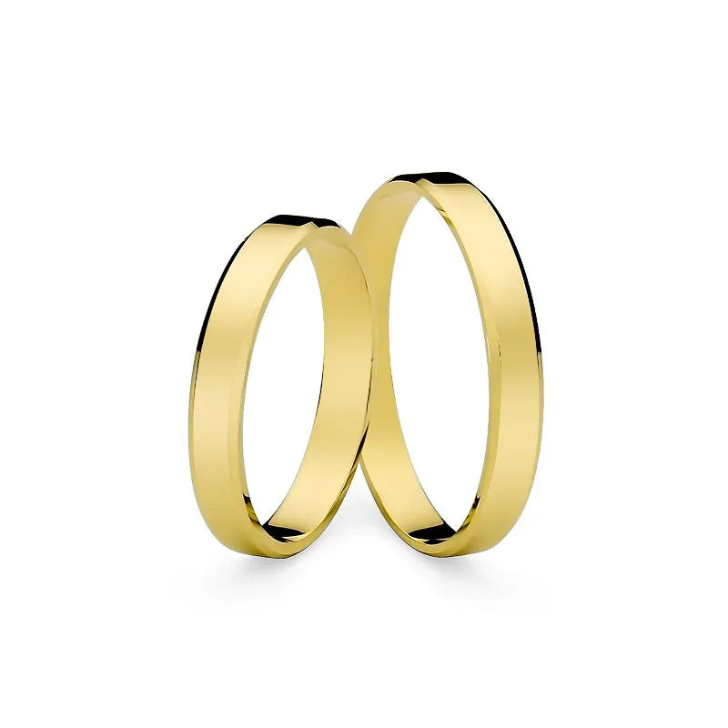 Classic Flat Beveled Gold Wedding Bands Rings 3mm