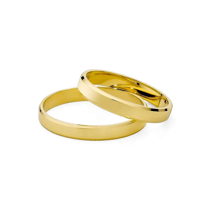 Classic Flat Beveled Gold Wedding Bands Rings 3mm