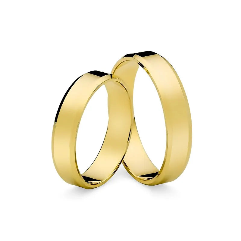 Classic Flat Beveled Gold Wedding Bands Rings 4mm