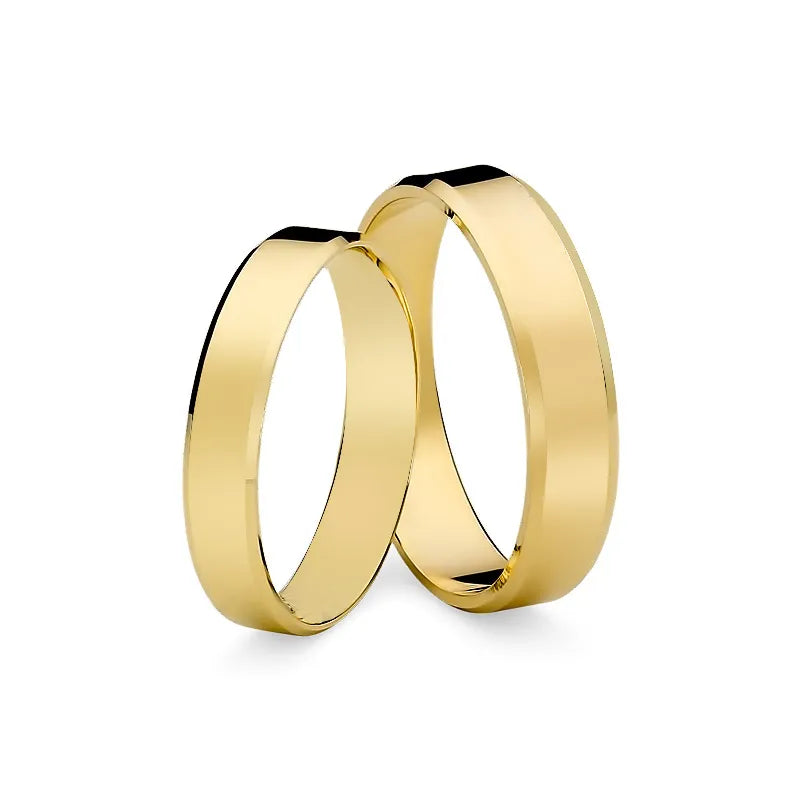 Classic Flat Beveled Gold Wedding Bands Rings 4 and 5mm