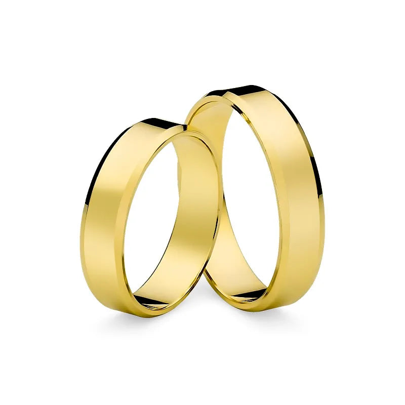 Classic Flat Beveled Gold Wedding Bands Rings 5mm