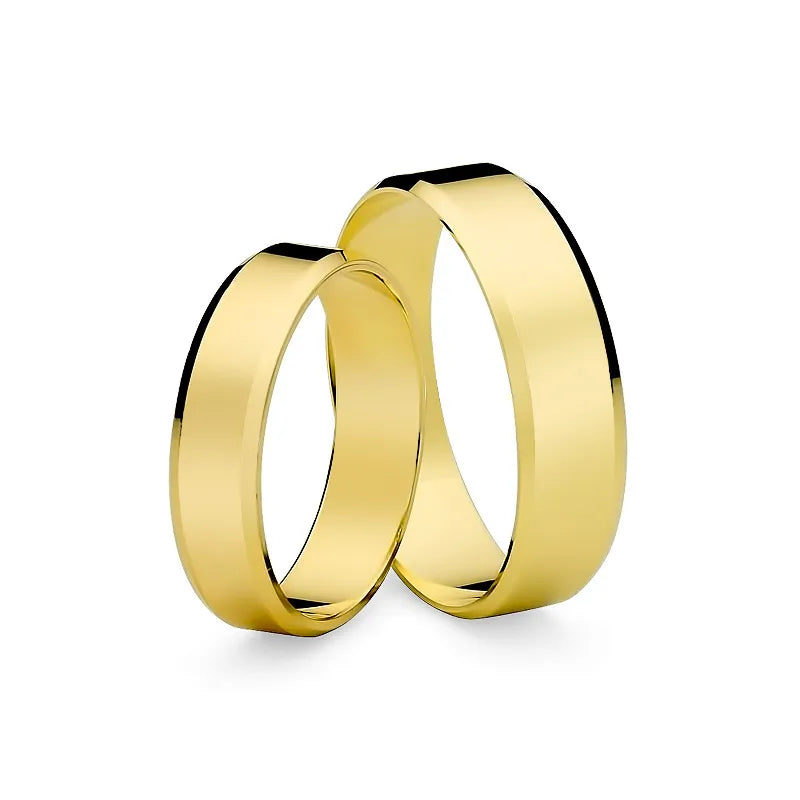 Classic Flat Beveled Gold Wedding Bands Rings 5 and 6mm