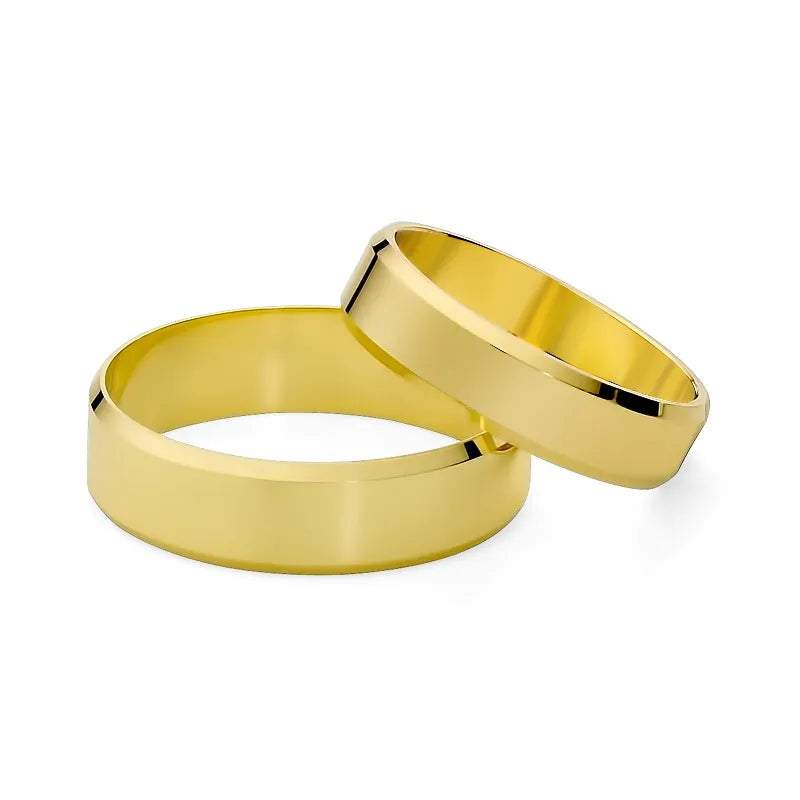 Classic Flat Beveled Gold Wedding Bands Rings 5 and 6mm