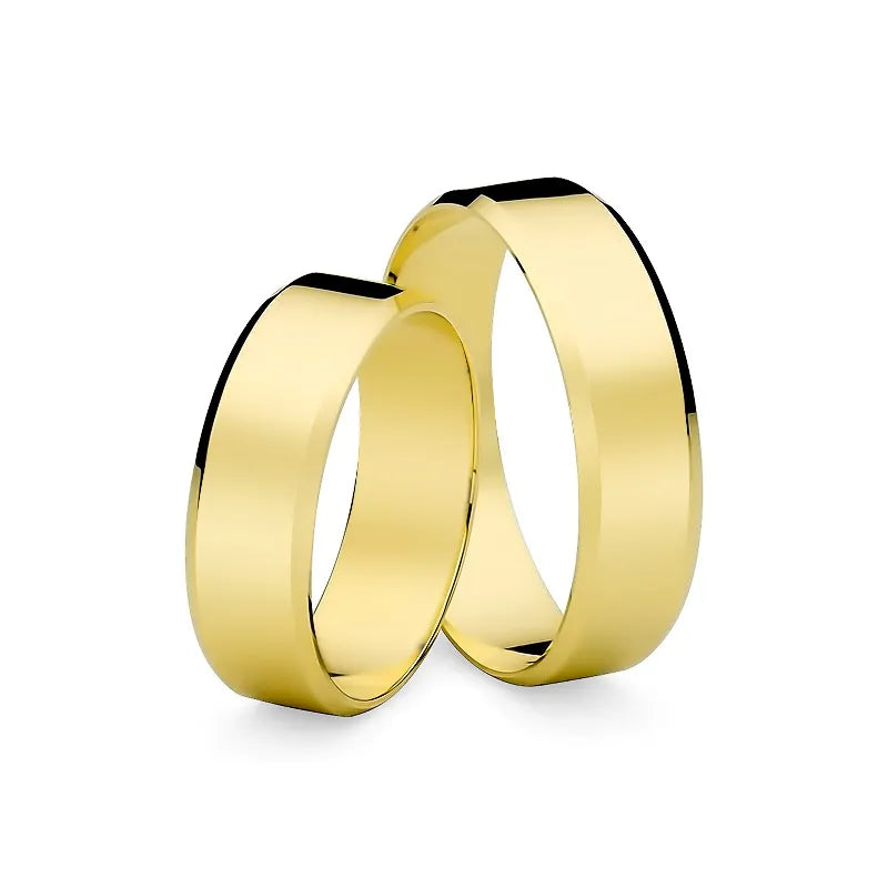 Classic Flat Beveled Gold Wedding Bands Rings 6mm
