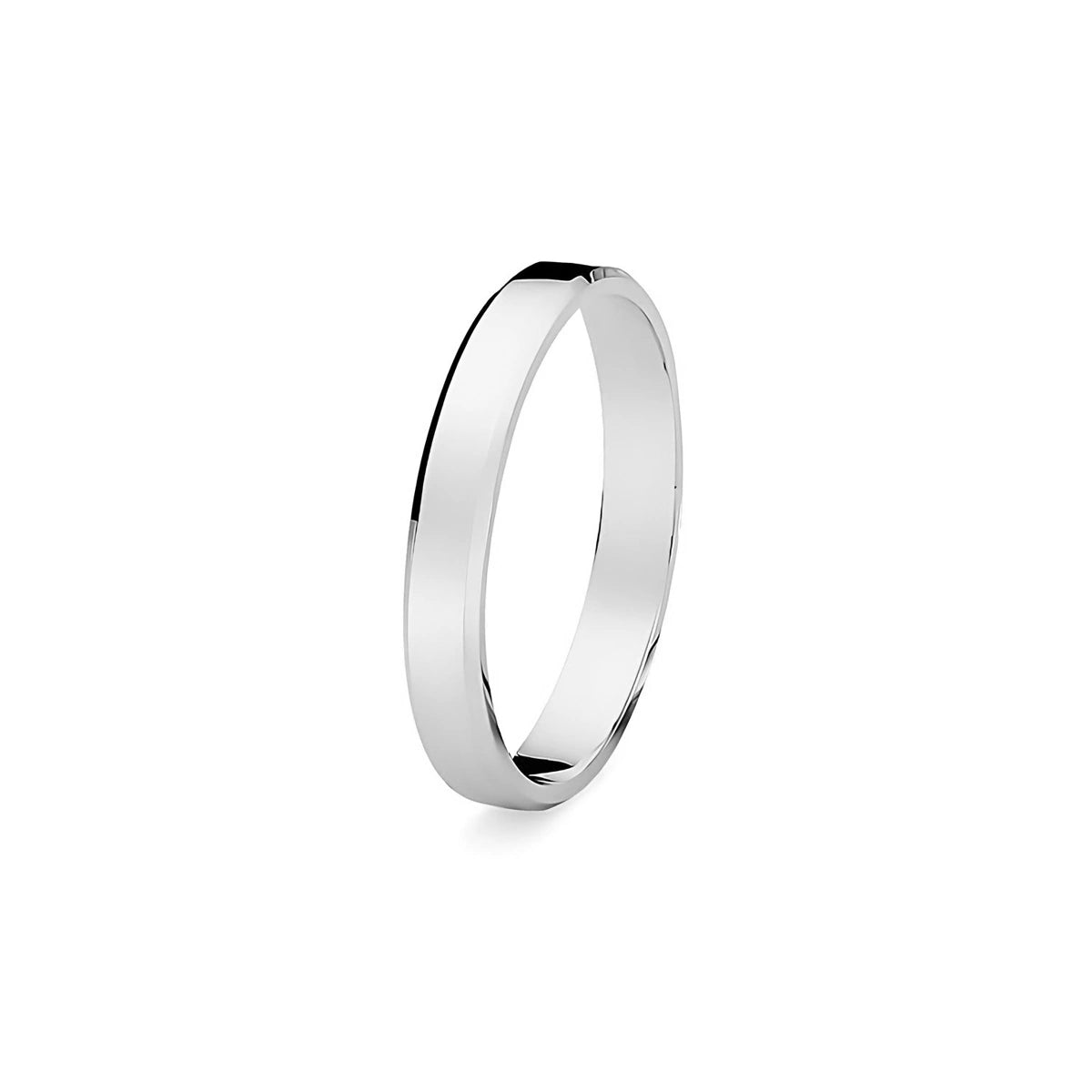 Classic Flat Beveled Single White Gold Wedding Band Ring 2mm