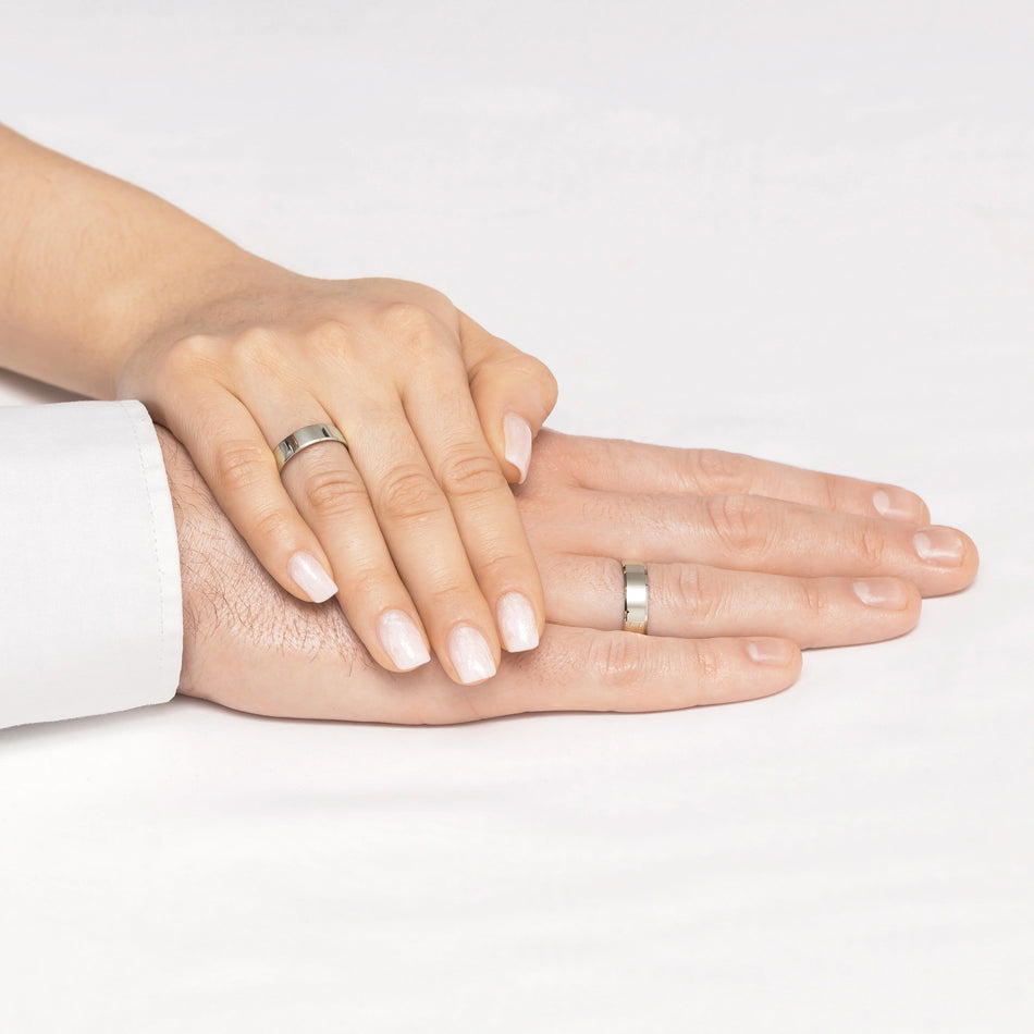 Klasické ploché fázované svadobné obrúčky z bieleho zlata 5 a 6 mm