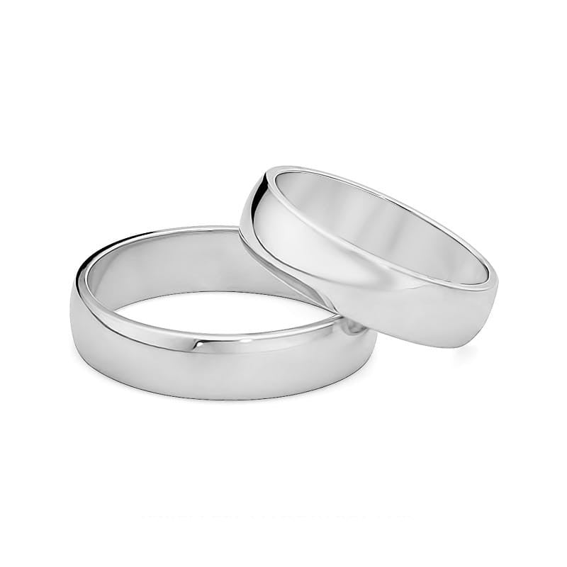 Classic Slightly Rounded White Gold Wedding Bands Rings 5mm