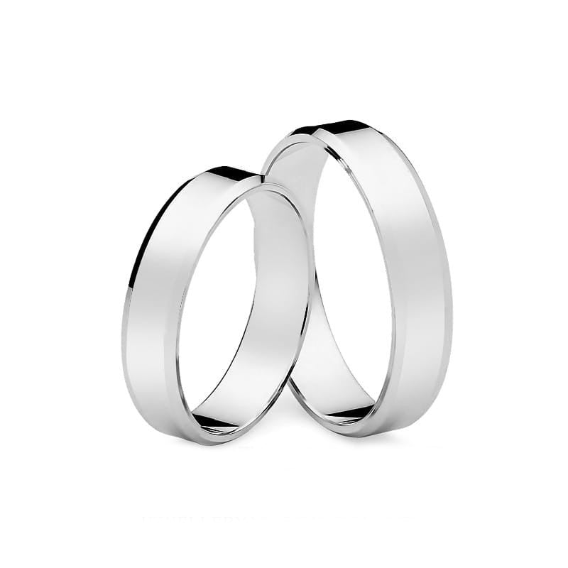 Alliance classique plate biseautée en or blanc 4 mm