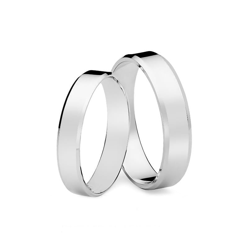 Classic Flat Beveled White Gold Wedding Bands Rings 4 and 5mm