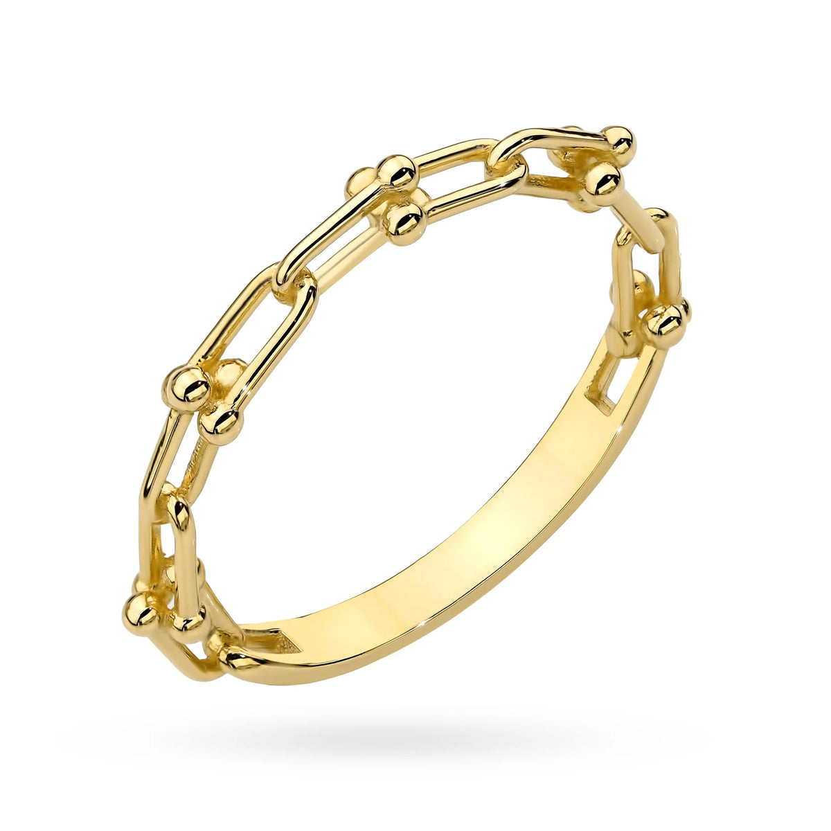 Bague anneau en or avec maillons tressés et perles