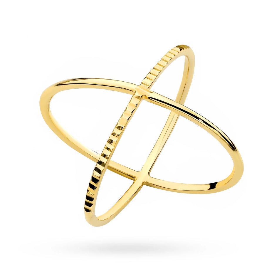 Zlatý krížový prsteň X s diamantovým brúsením